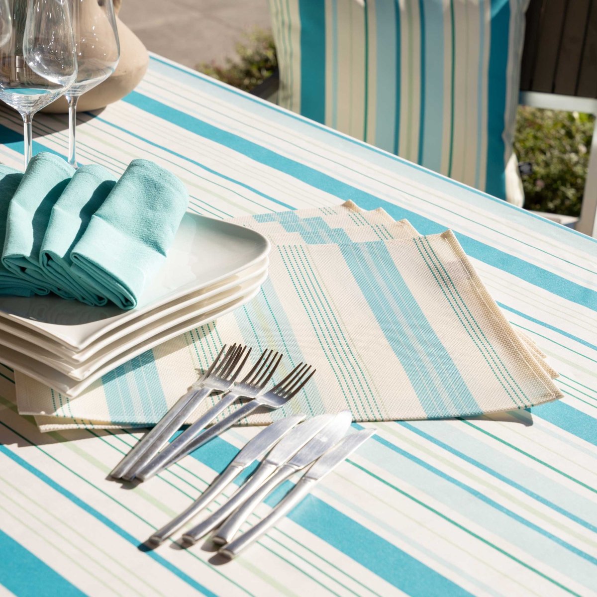 Set de table rectangulaire enduite turquoise, SUD ETOFFE