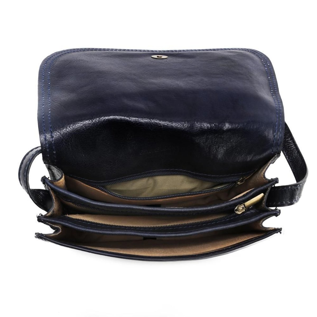 Sac bandoulière en cuir lisse italien SPENCER bleu foncé, OH MY BAG