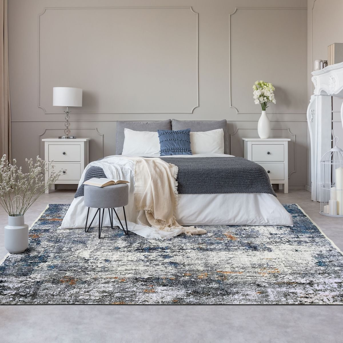 Tapis extra-doux motif abstrait IMPRESSION ART gris, THE DECO FACTORY