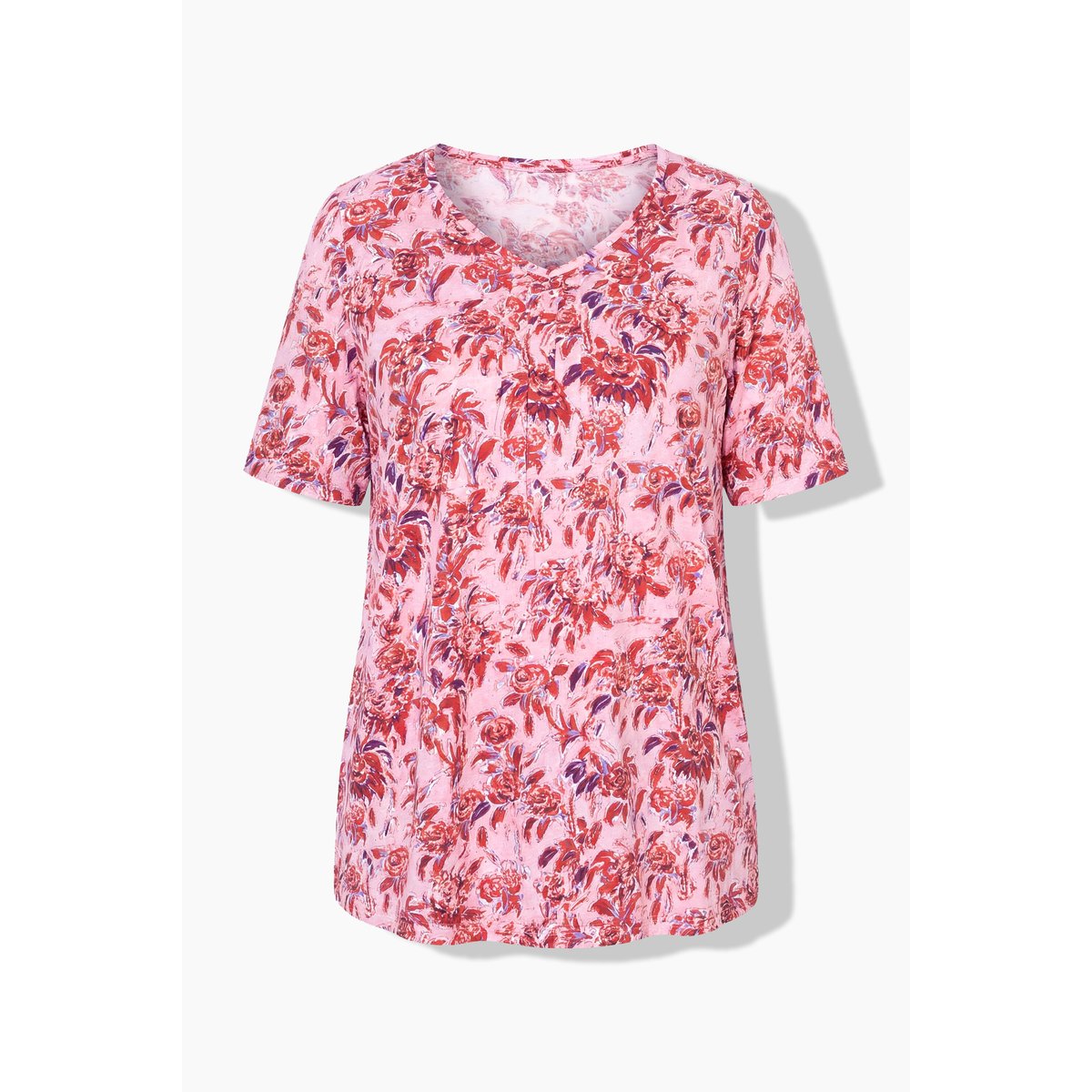 T-shirt motif floral, coupe évasée rose tendre, ULLA POPKEN