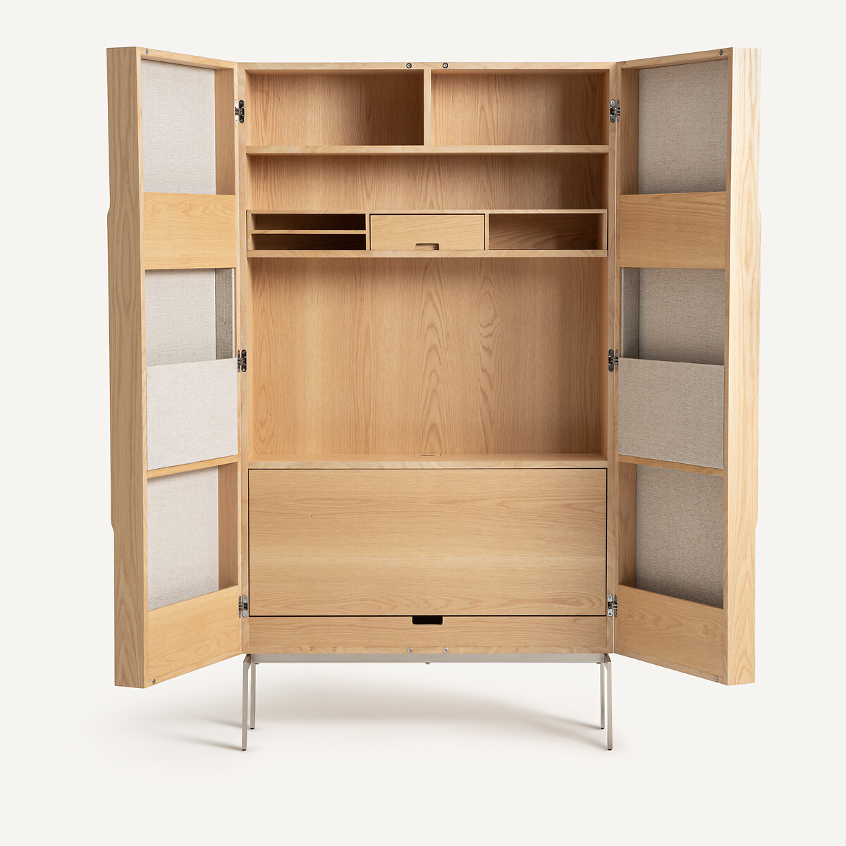 Bureaukast met eikenfineer en structuurstof, Omid touwbeige, AM.PM