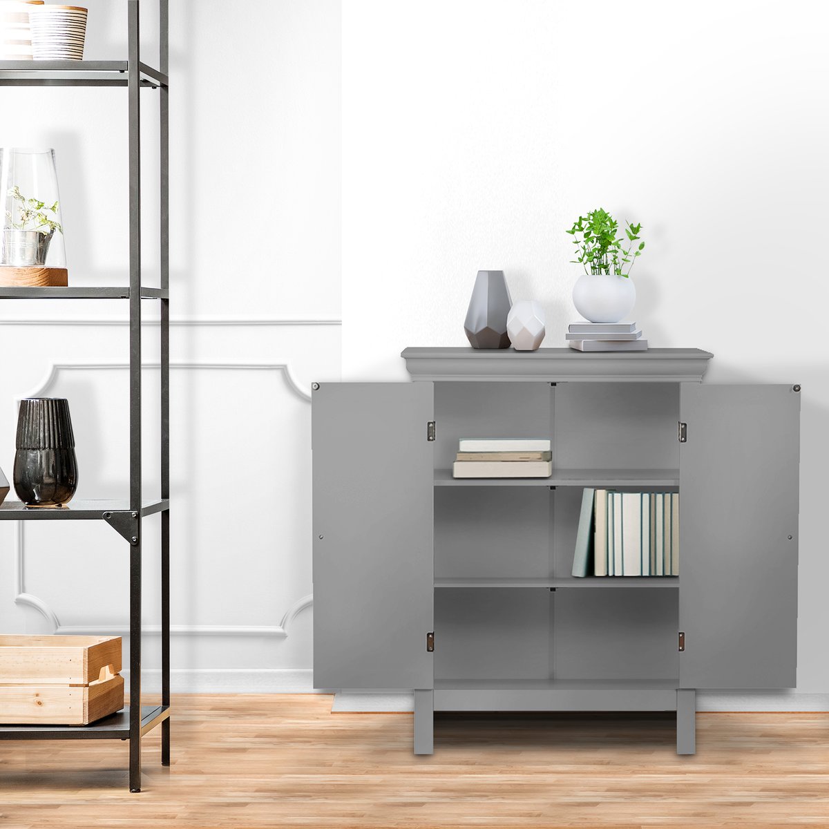 Meuble Bas Rangement Salle Bain STRATFORD gris, TEAMSON HOME