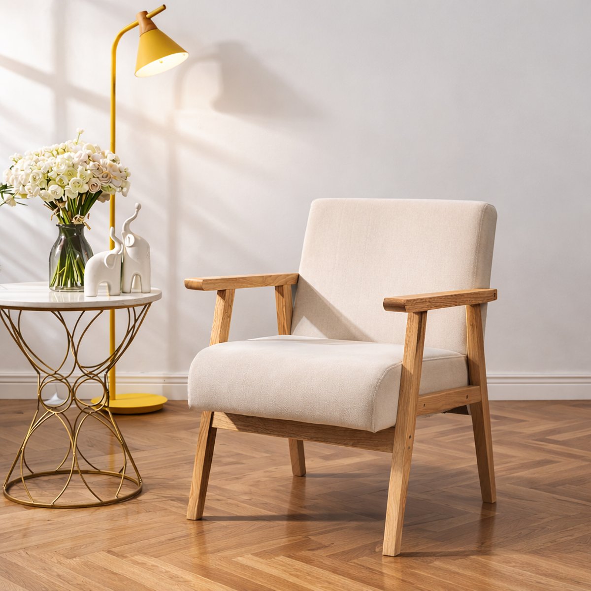 Fauteuil de salon en bois massif, LOUIS beige, NORDLYS