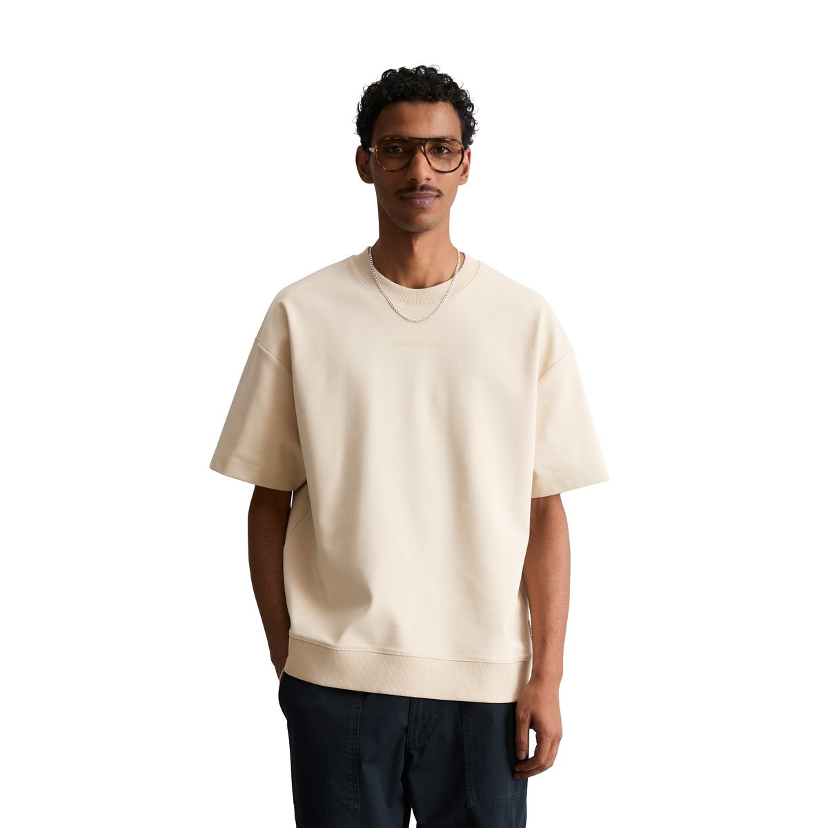 T-shirt ample en jersey interlock épais beige, MARC O’POLO DENIM