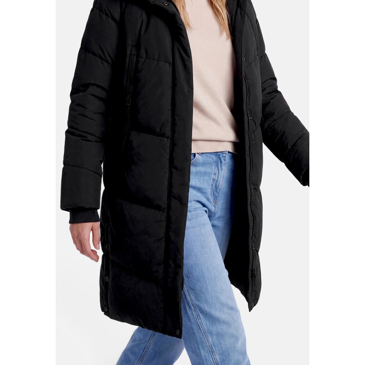 Manteau matelassé à capuche noir, AMBER & JUNE