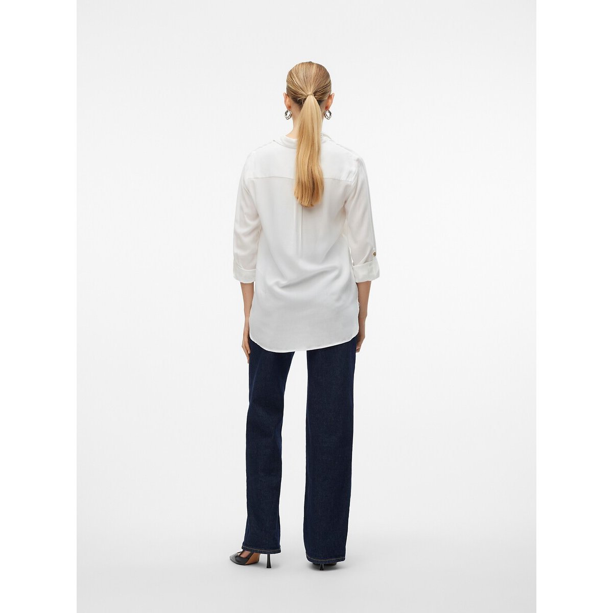 Blouse met lange mouwen en knoopsluiting wit, VERO MODA