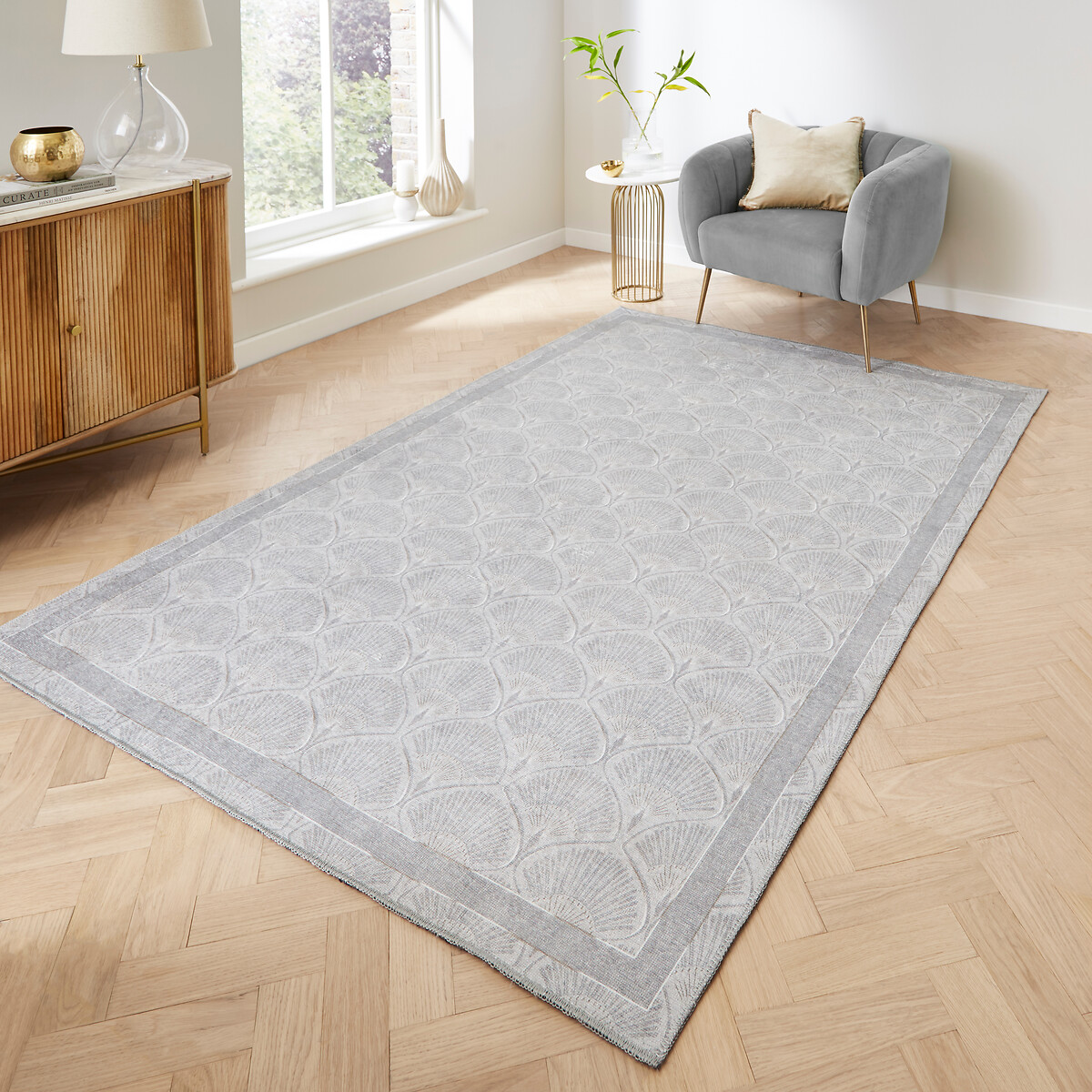 Catherine Lansfield Peacock Art Deco Washable Rug silver-coloured, CATHERINE LANSFIELD