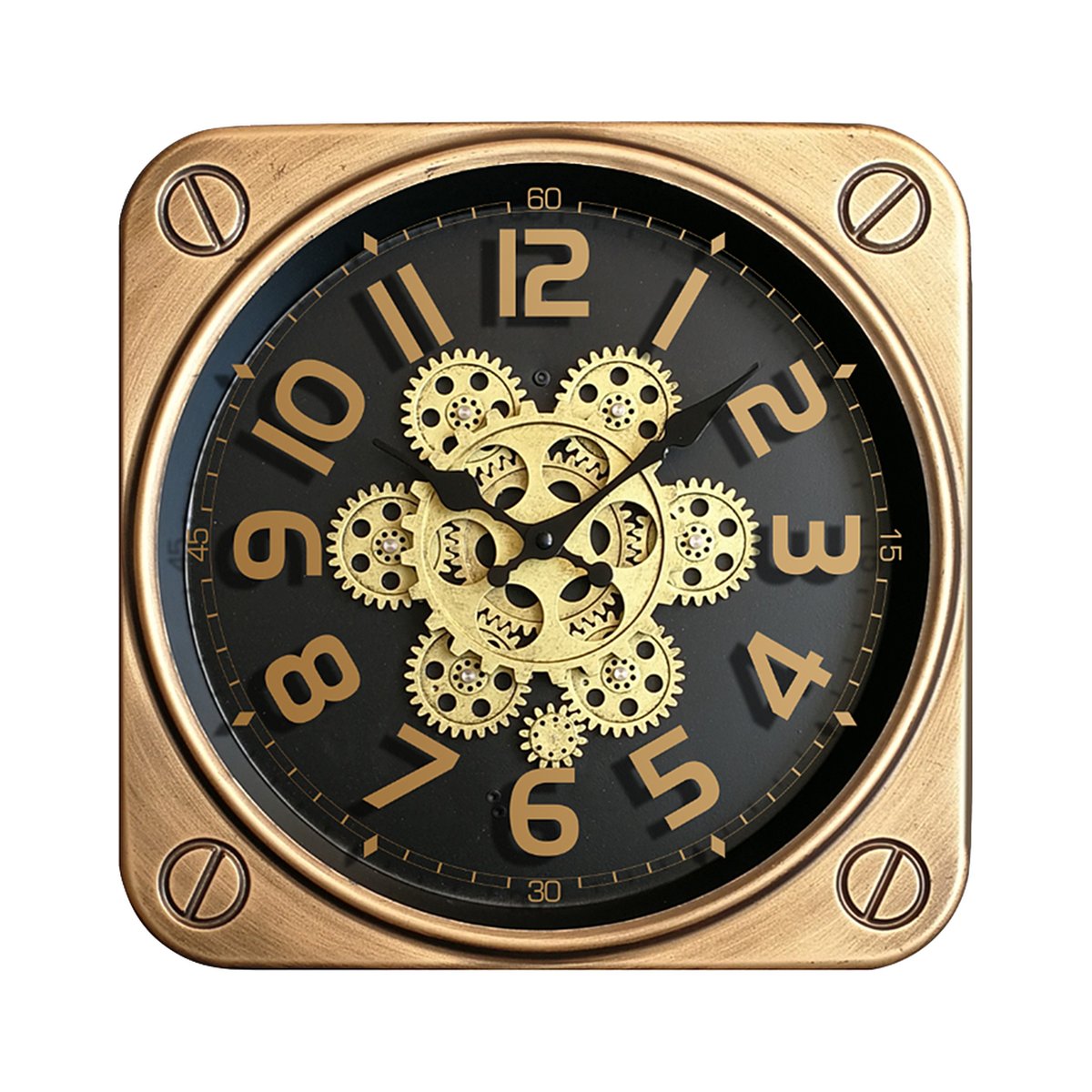 Horloge carrée à mécanismes métal 35cm or, EMDE