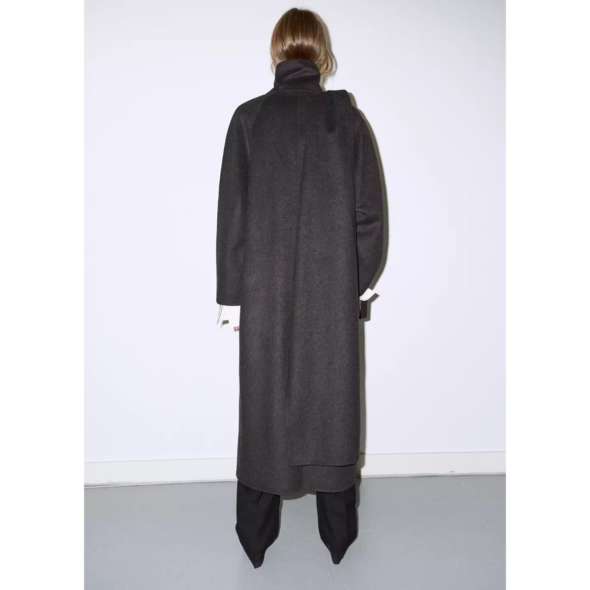 Manteau laine écharpe amovible gris chiné foncé, MANGO