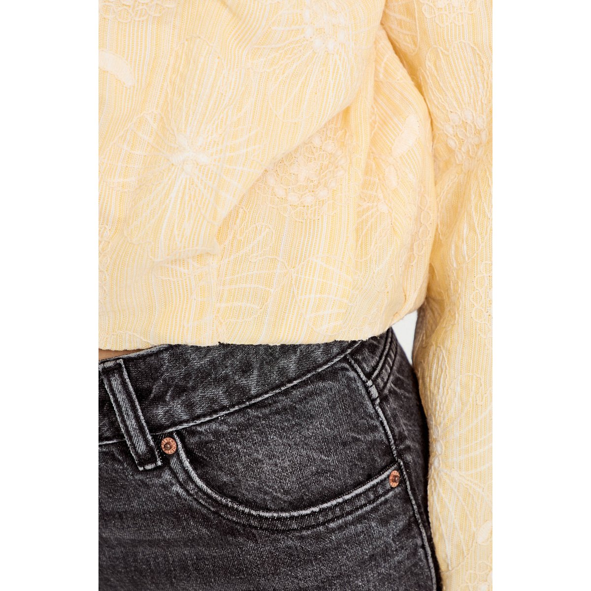 Veste cropped bas resserré jaune clair, CACHE CACHE