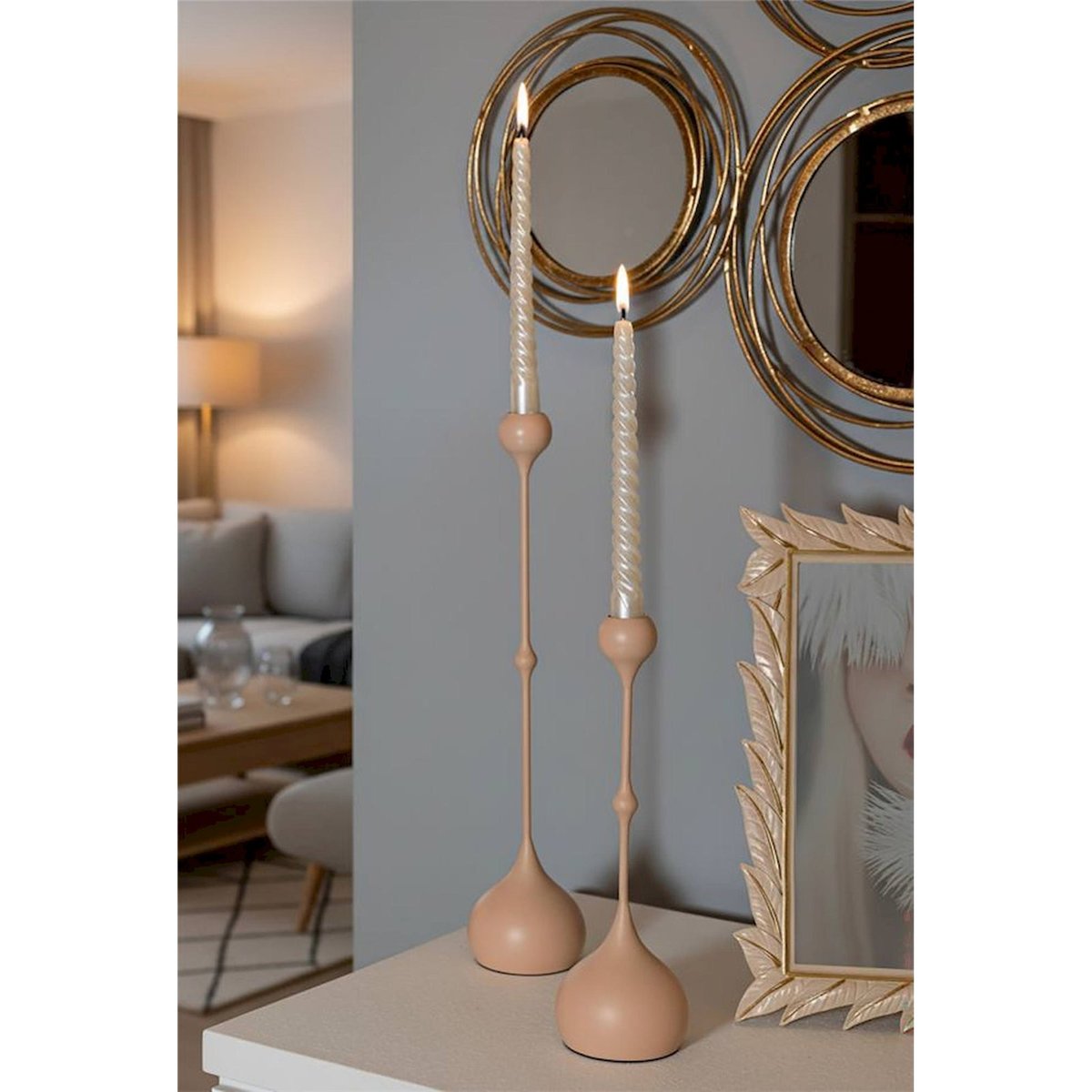 Bougeoirs en fer sculpturaux lot de 2 GLAM rose et doré, RECOLLECTION