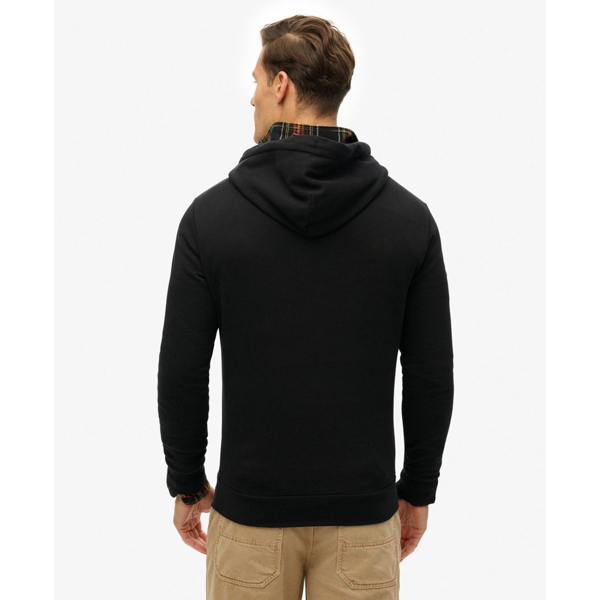 Sweat à capuche uni noir, SUPERDRY