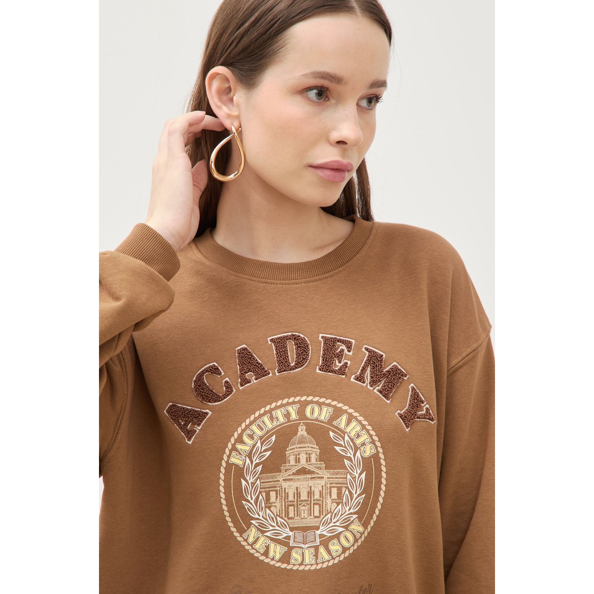 Sweat col rond manches longues marron, BONOBO