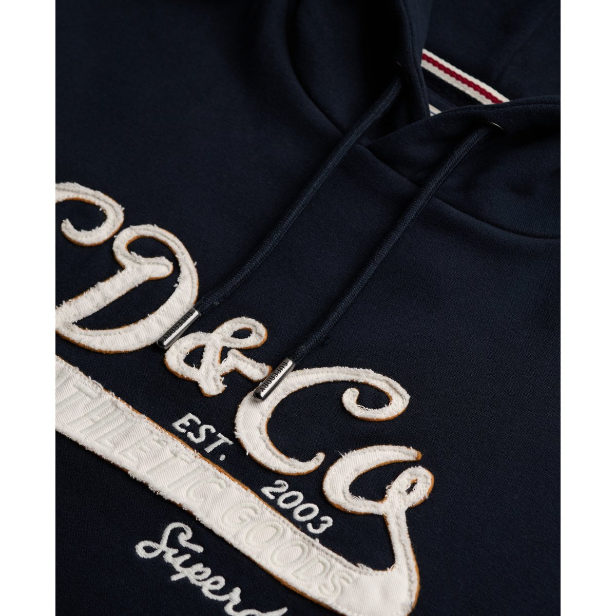 Sweat à capuche SD&Co Washed Embroidered coupe décontractée bleu marine éclipse, SUPERDRY