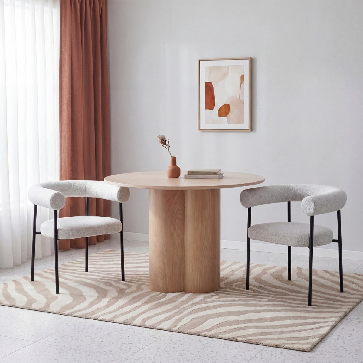 Lot de 2 fauteuils de table en tissu bouclette et métal- OLYMPE écru chiné, DRAWER