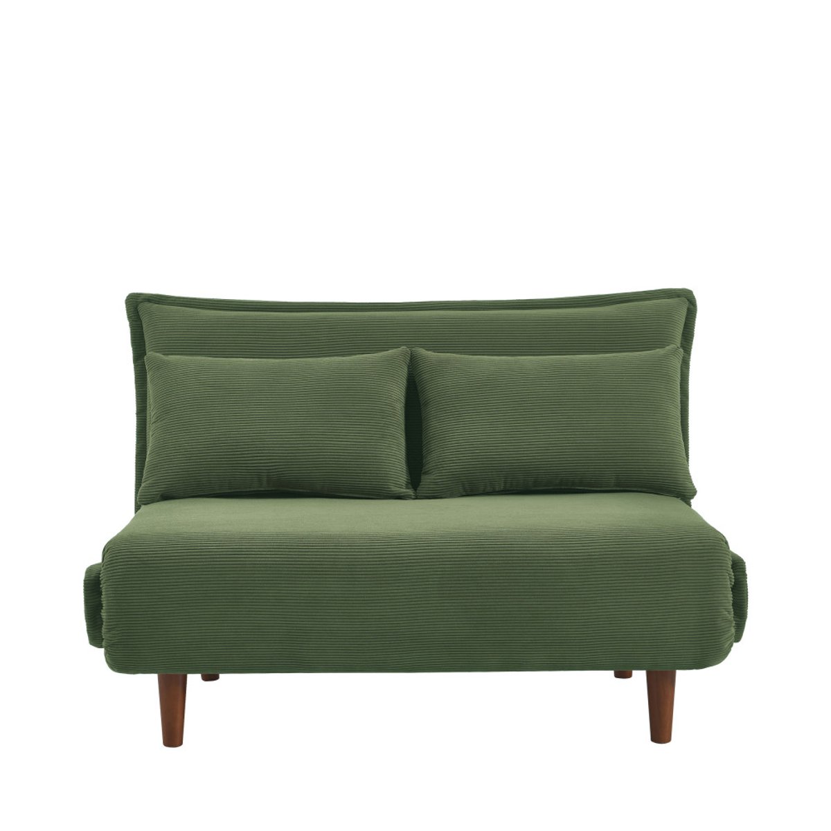 Canapé convertible 2 places en velours côtelé pieds bois foncé- NELLA vert, DRAWER