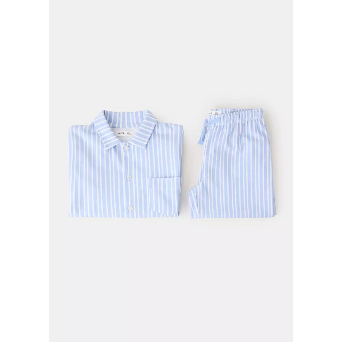 Pyjama complet en coton à rayures bleu ciel, MANGO BABY