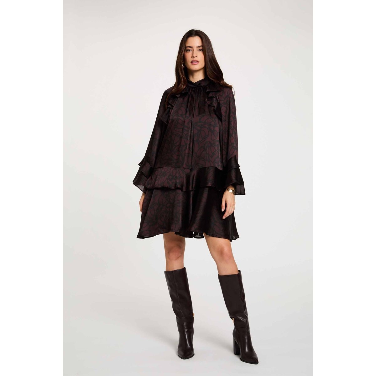 Robe courte col montant multicolore, MORGAN