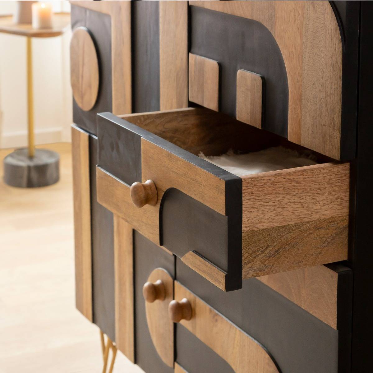 Buffet en bois de manguier COLOMBINE noir, MADE IN MEUBLES 