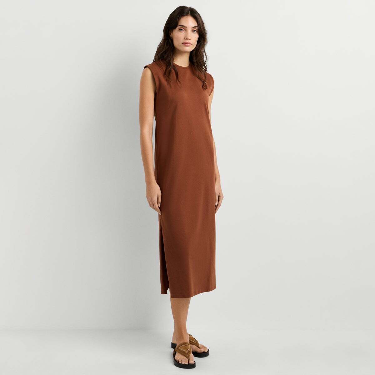 Robe Longue À Col Rond brun terre, PEPE JEANS