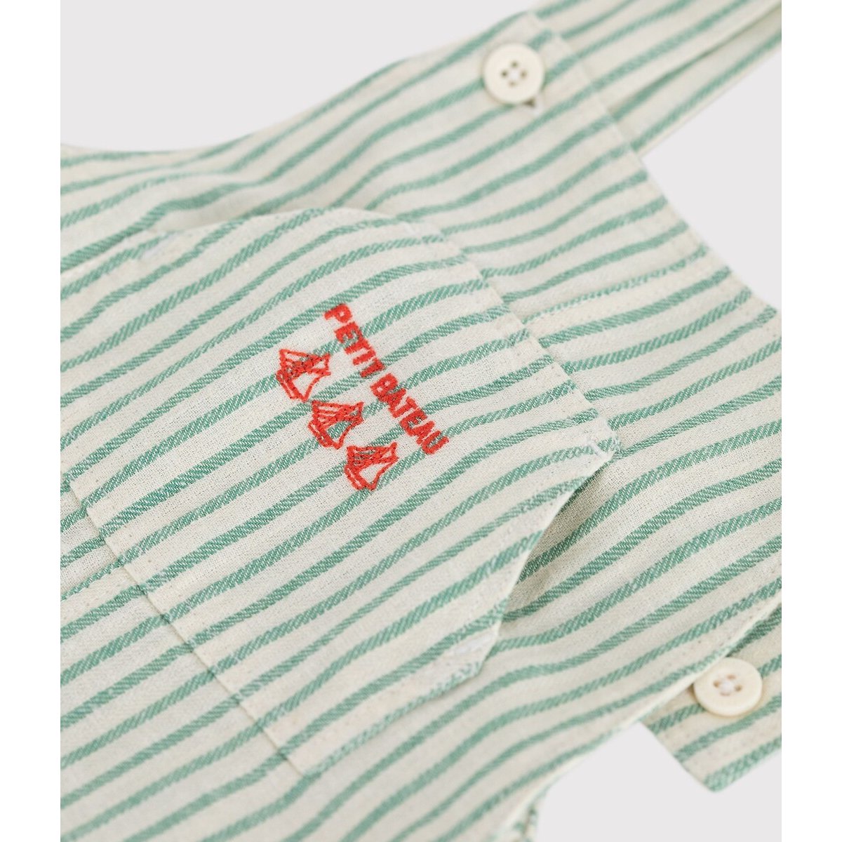 Salopette courte, en coton, rayée rayé vert, PETIT BATEAU