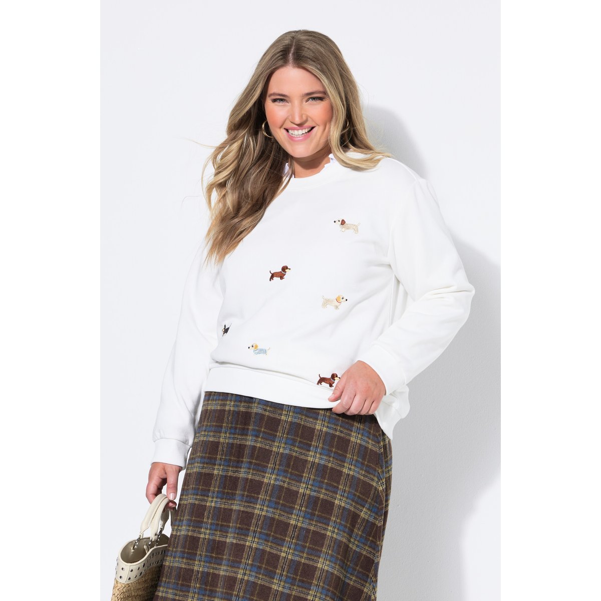 Pull broderie teckels blanc cassé, ULLA POPKEN