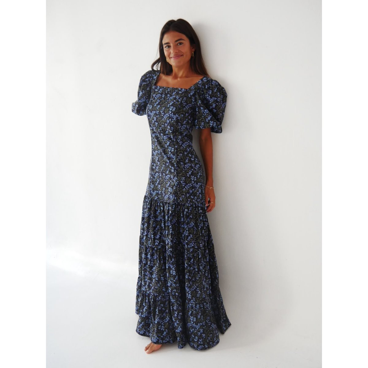 Robe longue fleurie à étages MAR bleu marine / vert, MINDTRAVELER