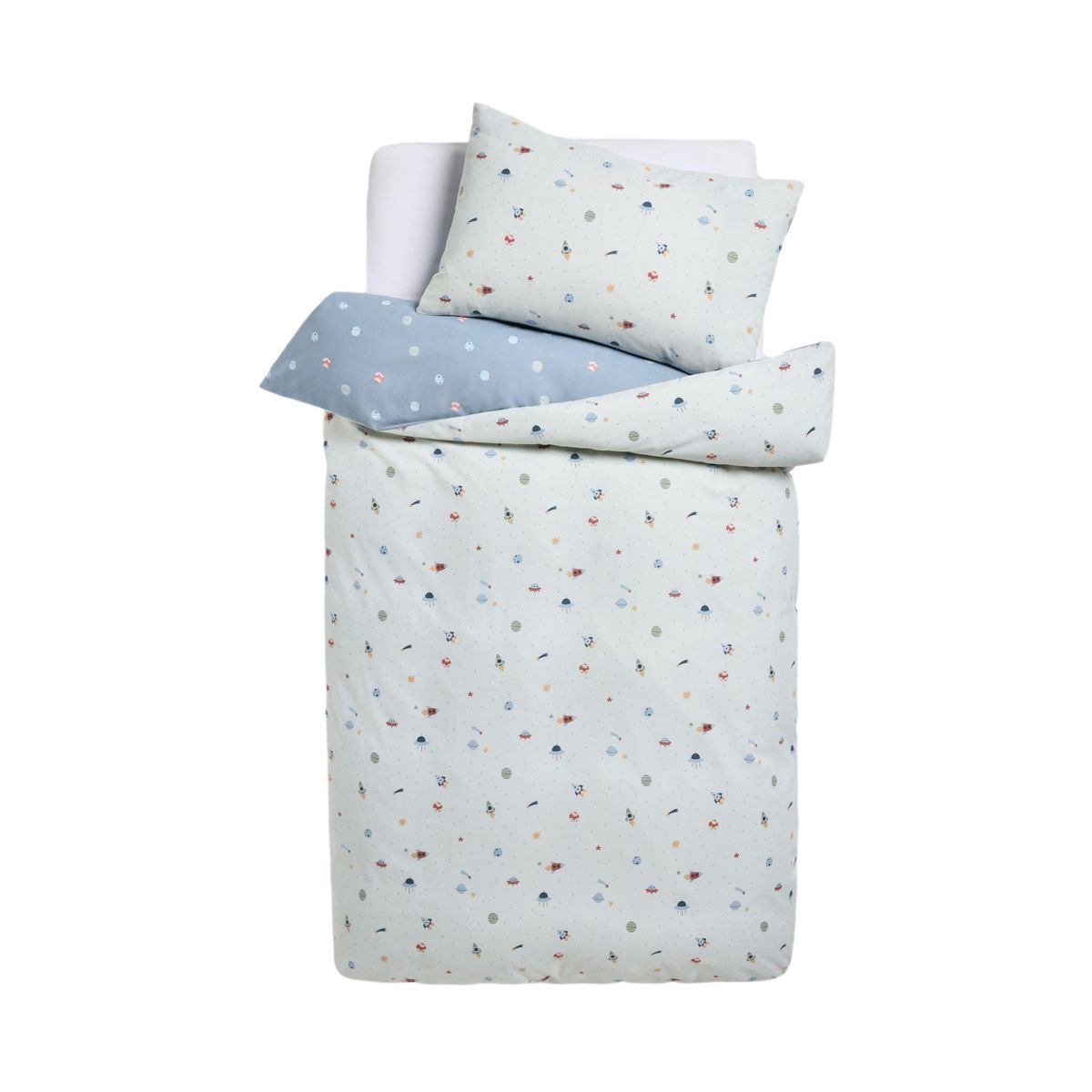 Parure housse de couette et taie d'oreiller mini imprimé spatial bleu, NEXT