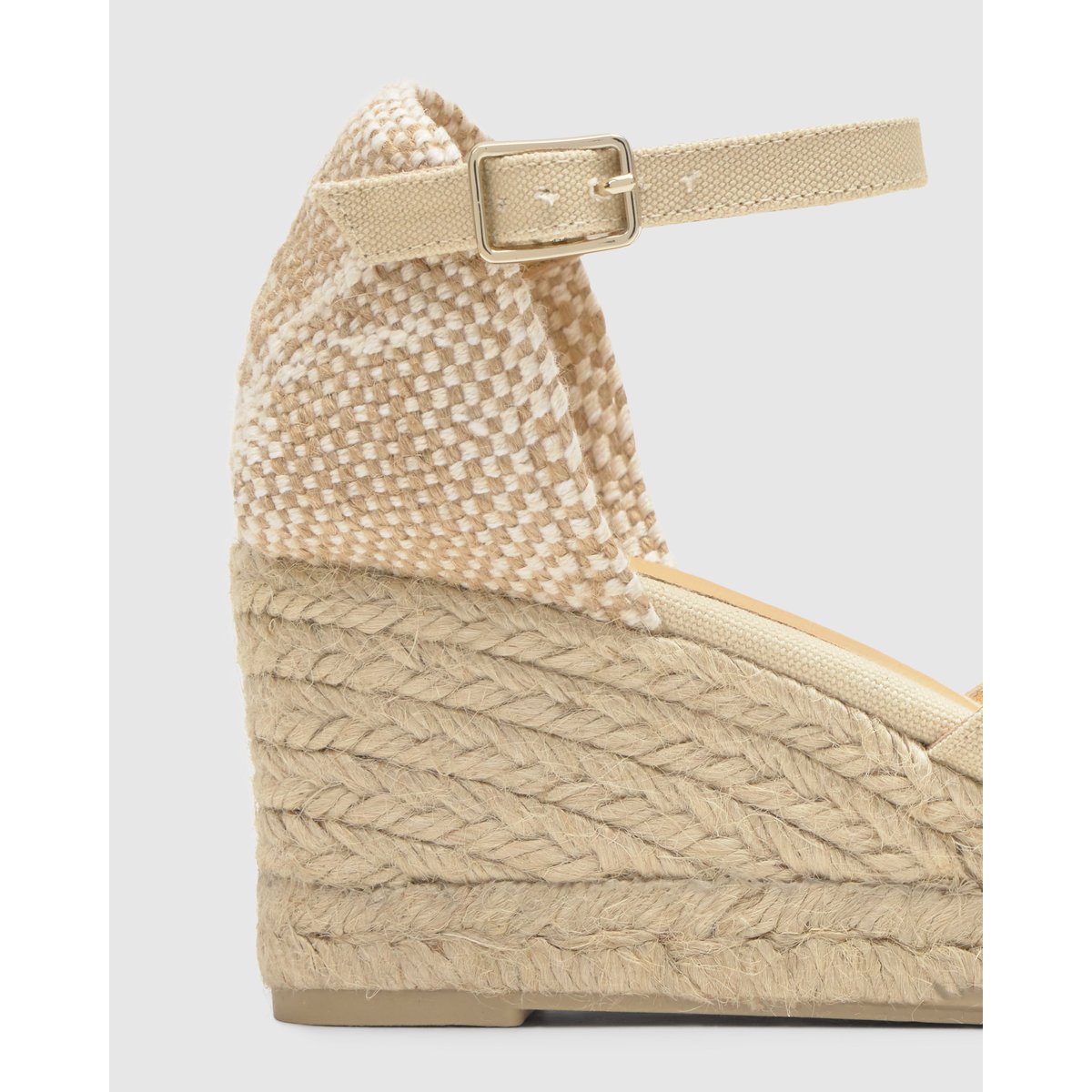Sandales compensées en coton bio et jute tressée à bride cheville BRUNA PLATFORM ivoire, CASTANER