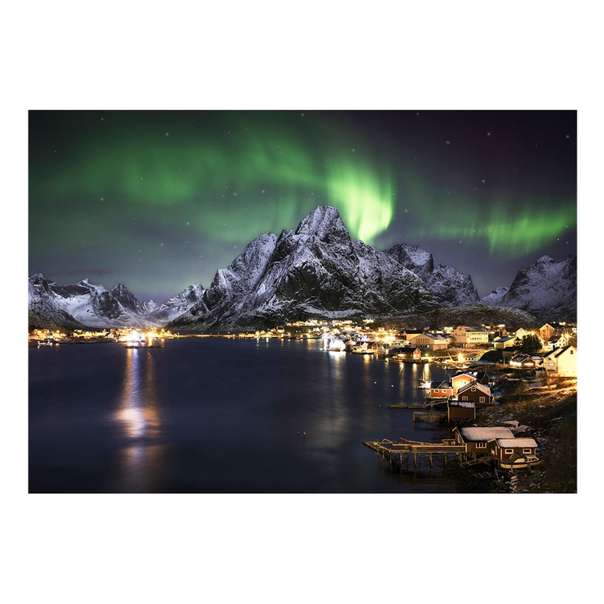 Papier peint intissé panoramique Paysage Aurora borealis noir, EDEN