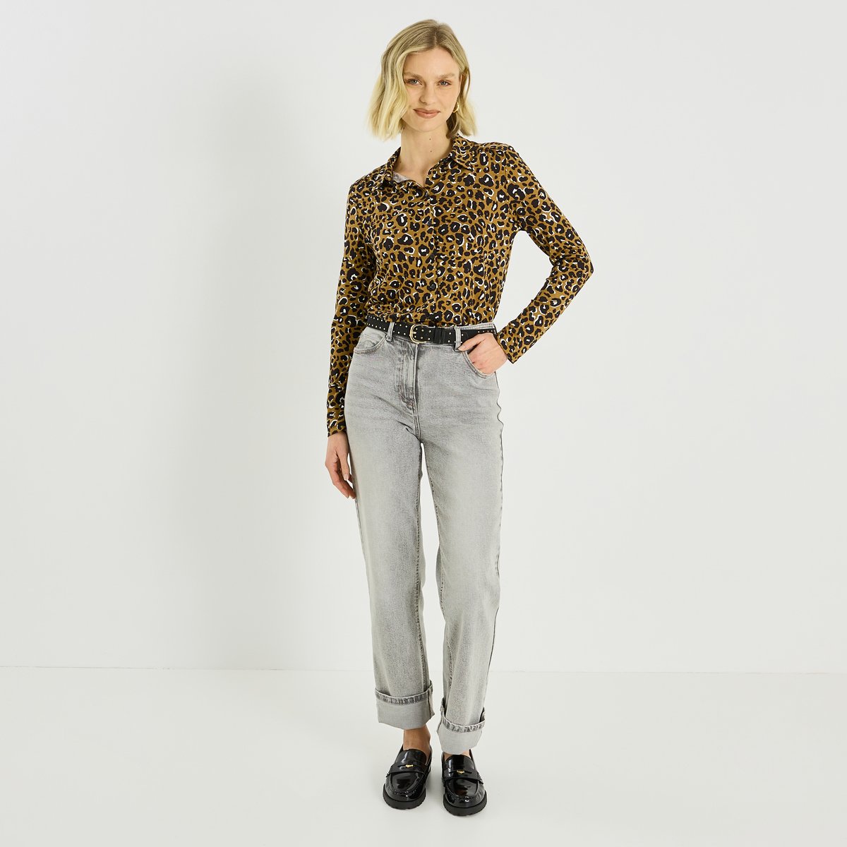 Chemise en maille imprimé léopard marron caramel, GRAIN DE MALICE