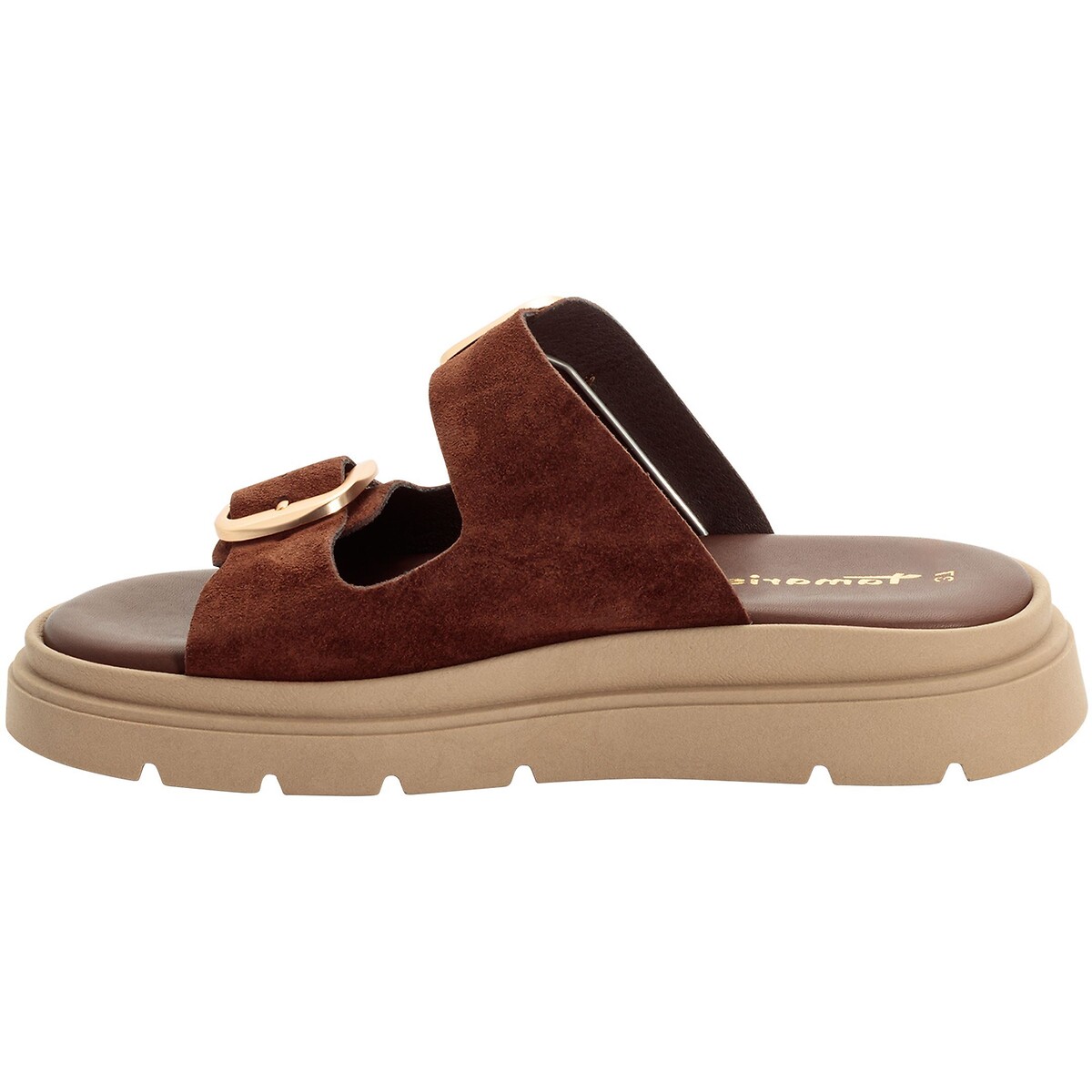 Mules chunky en cuir cognac, TAMARIS