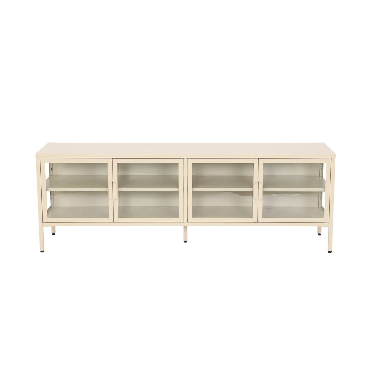Meuble TV industriel métal et verre trempé 4 portes 160cm ARKANSAS crème, SWEEEK