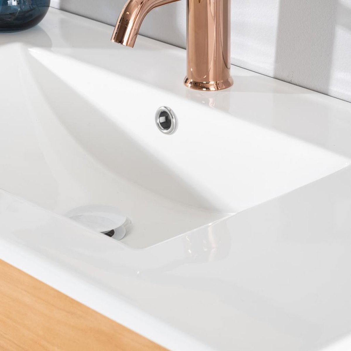 Meuble salle de bain en teck et céramique 90cm AKTUAL blanc, WANDA COLLECTION