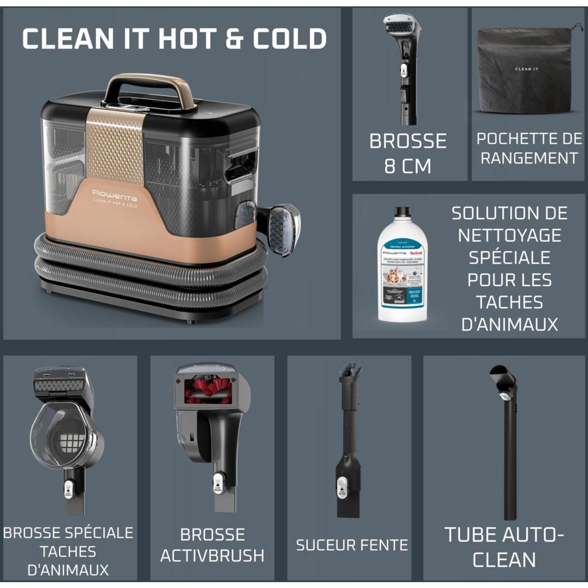 Nettoyeur détacheur Clean It Hot & Cold IN7021F0 couleur unique, ROWENTA