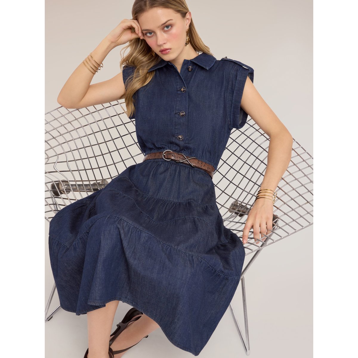 Robe chemise avec jupe à volants bleu, MOTIVI