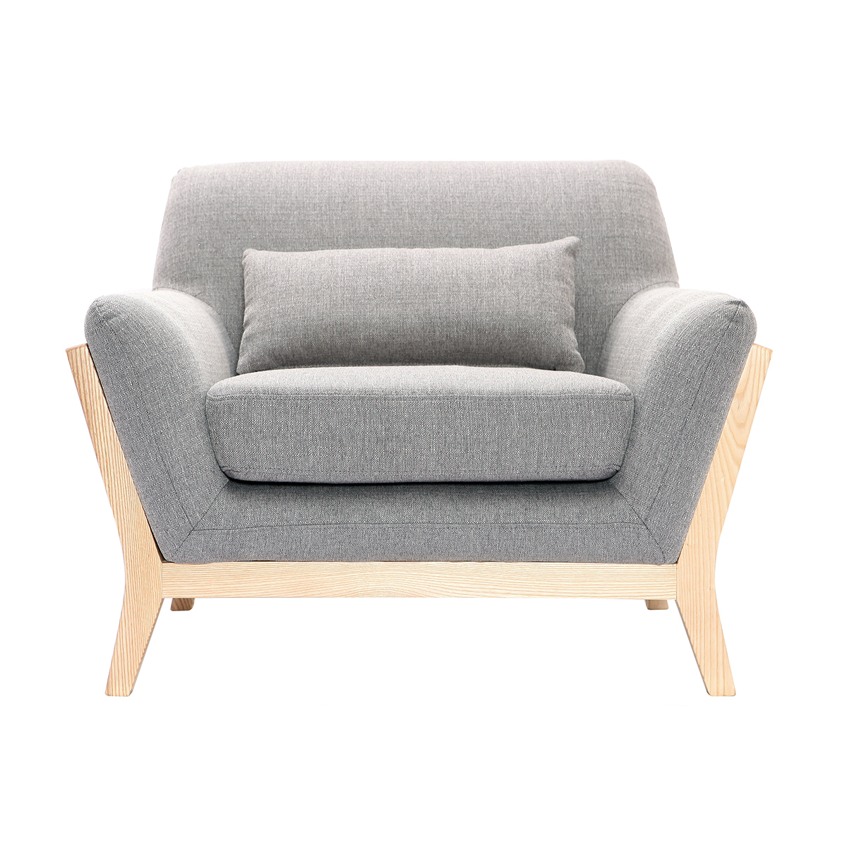 Fauteuil scandinave en tissu gris et bois clair massif YOKO gris perle, MILIBOO