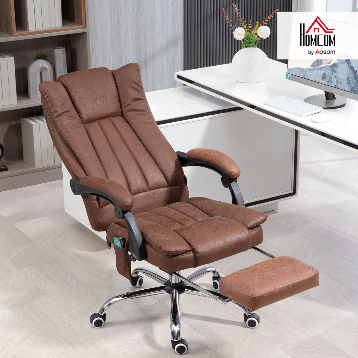 Fauteuil de bureau avec fonction massage marron, HOMCOM