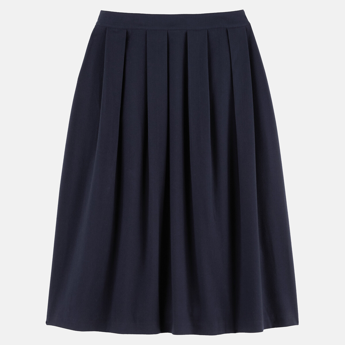 Jupe midi évasée, à plis, effet flanelle bleu marine, ANNE WEYBURN