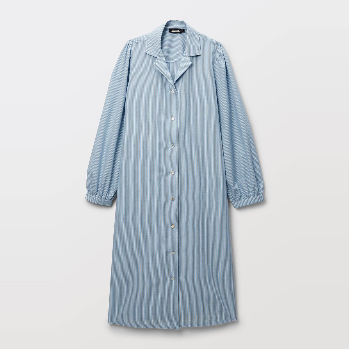 Chemise de nuit rayée manches longues en coton BIO GOTS eau, MONOPRIX