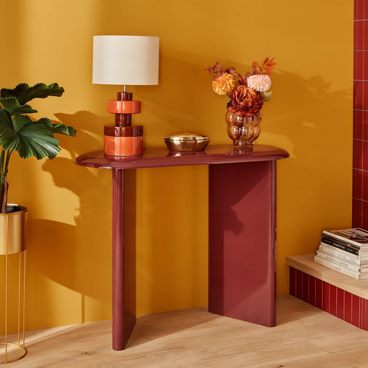 Console ovale finition glossy DOUGLAS bordeaux, ATMOSPHERA