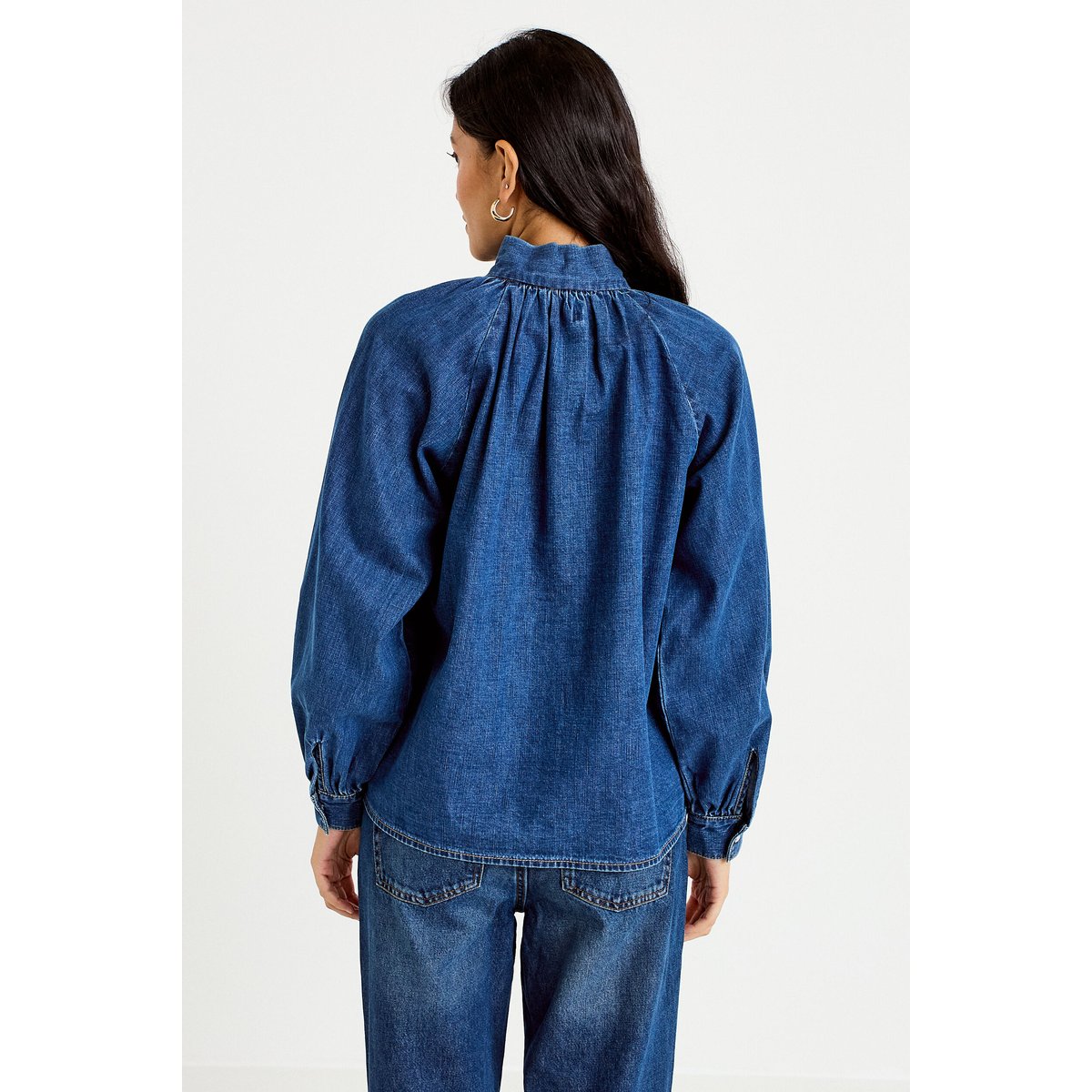 Chemise ample en jean col montant denim stone, CACHE CACHE