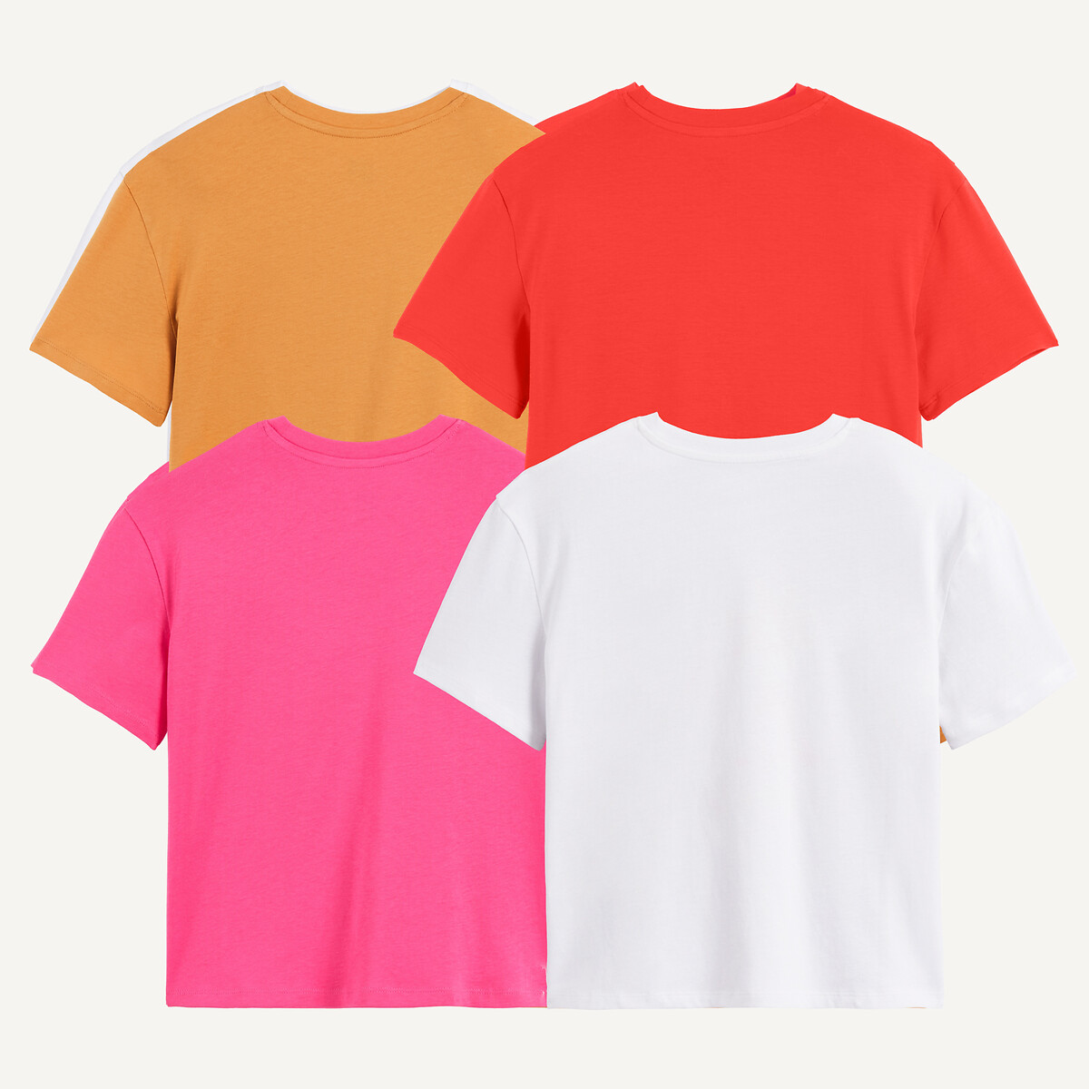 Lot de 4 T-shirts col rond, à manches courtes blanc + rouge + rose + jaune, LA REDOUTE COLLECTIONS