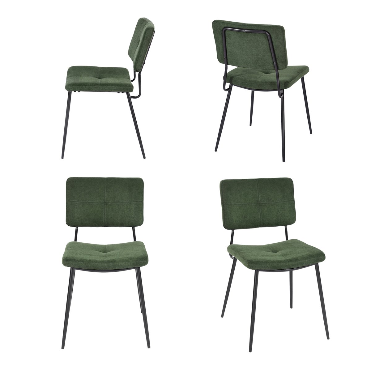 Lot de 4 chaises de salle à manger en tissu vert style industriel, KAROMI vert, MEUBLES COSY