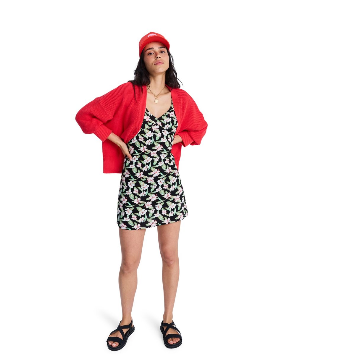 Robe col en V FREE SPIRITS MINI. noir anthracite spring charming sma, ROXY