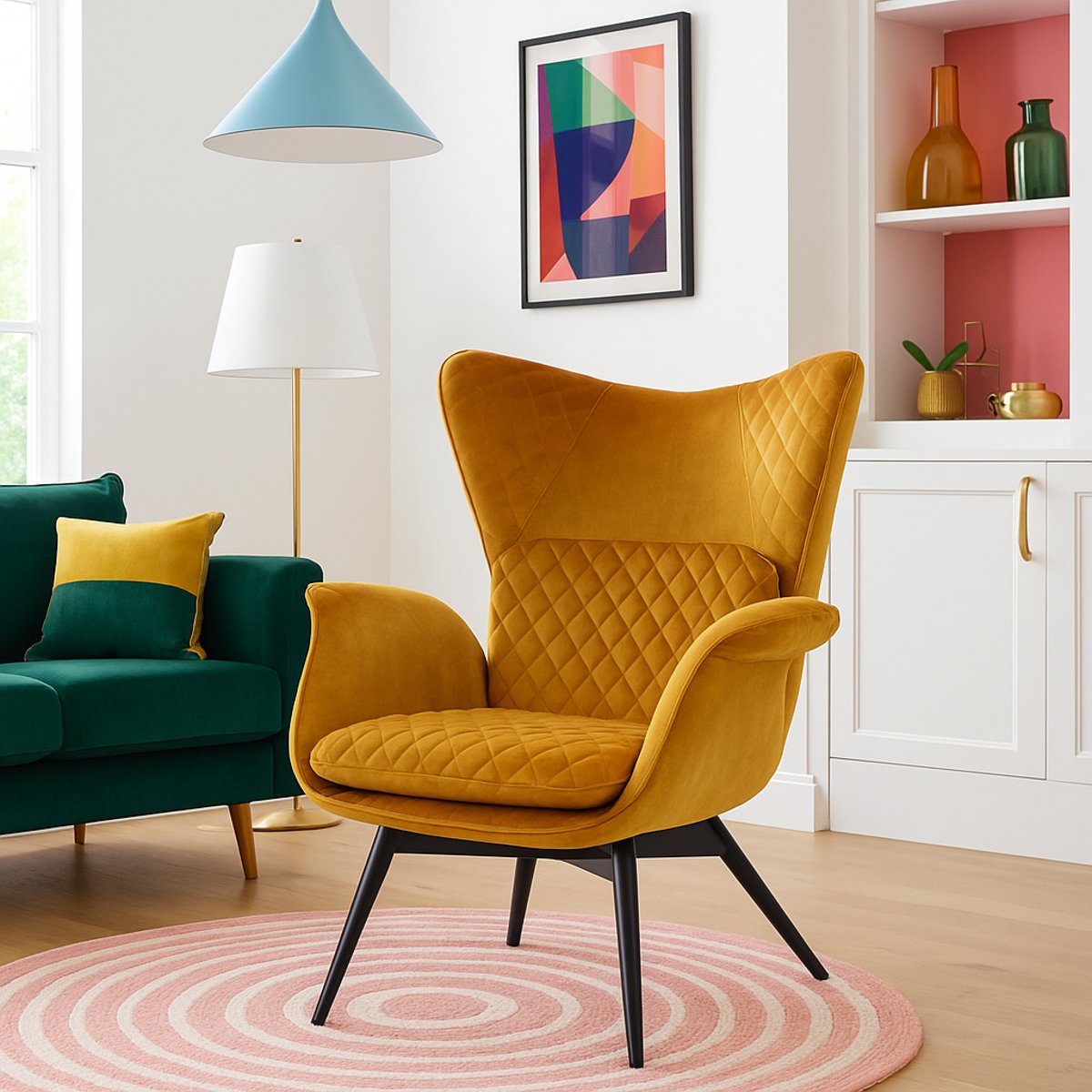 Fauteuil Tudor velours noir ocre, KARE DESIGN