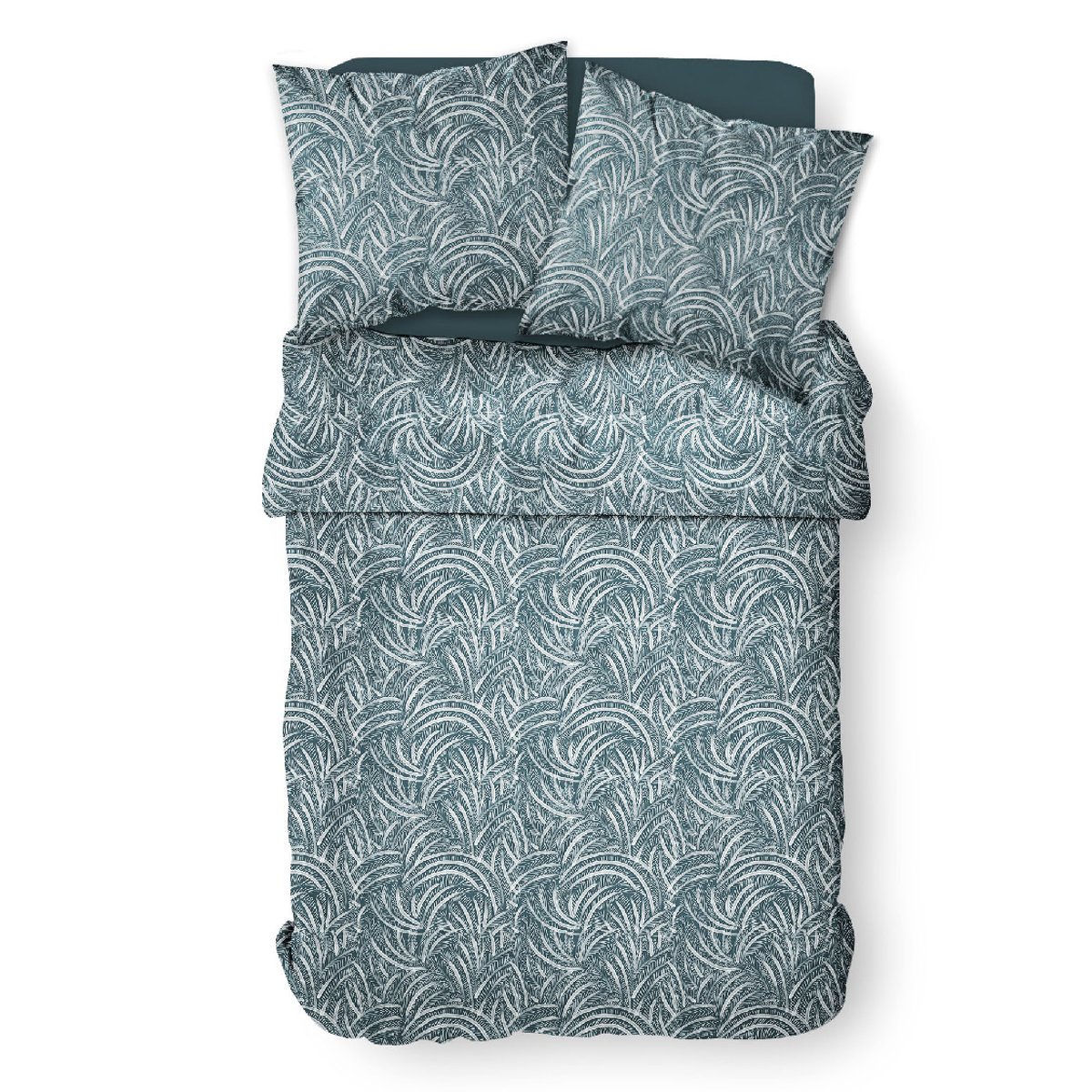 Parure de lit 2 personnes imprimé floral coton SUNSHINE GABY bleu, TODAY