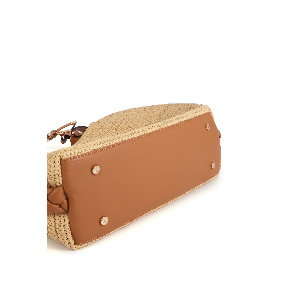 Sac à main effet raphia à poignée rigide siglée et motif tressé beige, LOLA CASADEMUNT