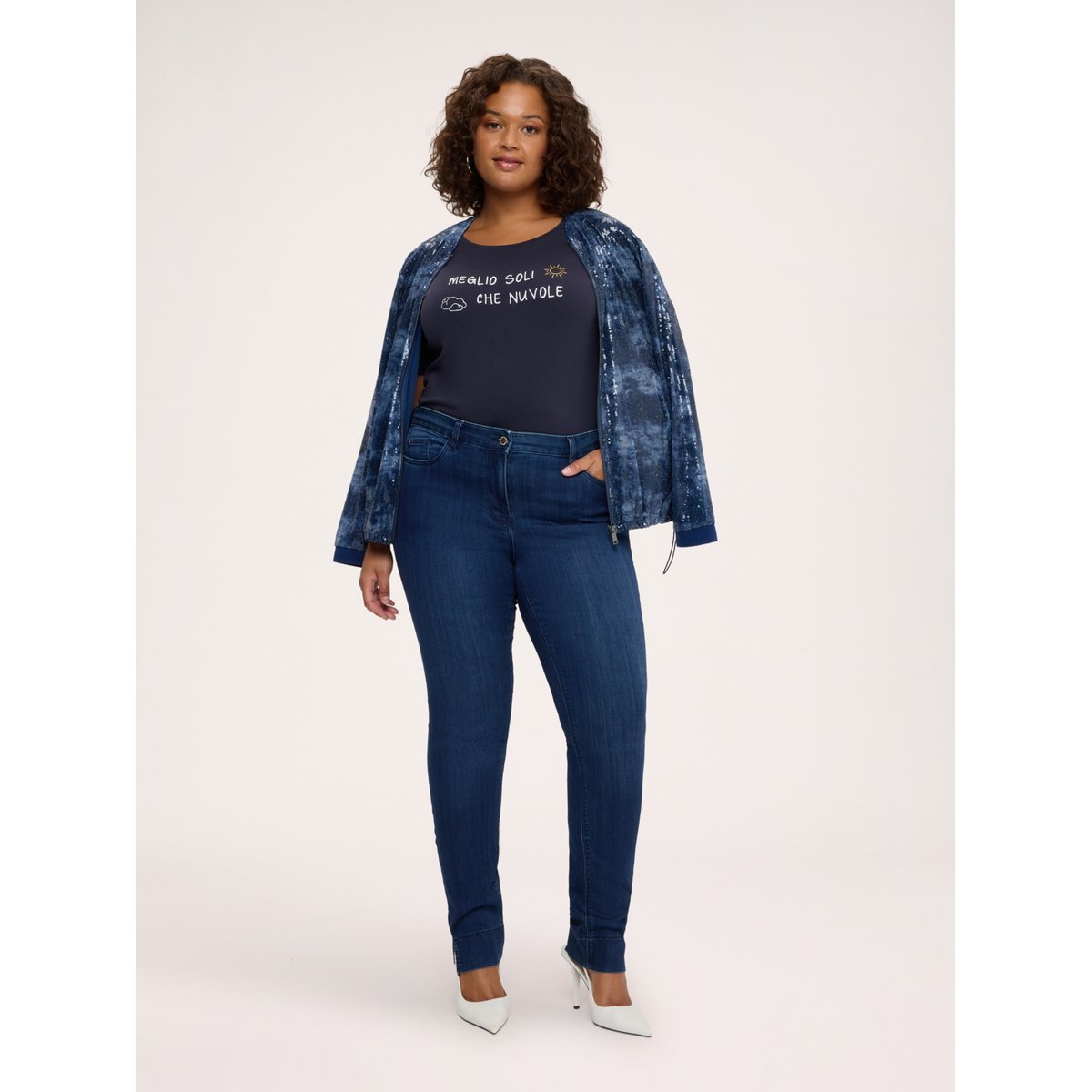 Jean Skinny délavage bleu avec fente au bas bleu, FIORELLA RUBINO