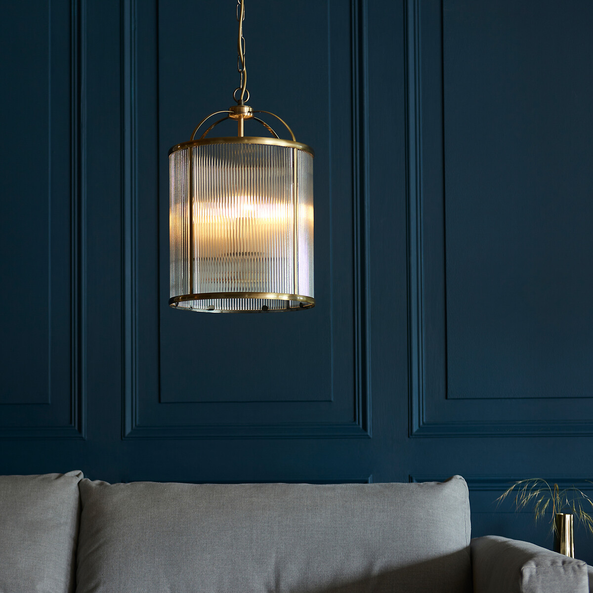 Layton 4-Light Ribbed Glass Pendant Light aged brass, SO'HOME